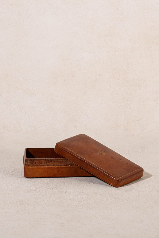 Antique French Leather Box with Gold Embossed Crest
