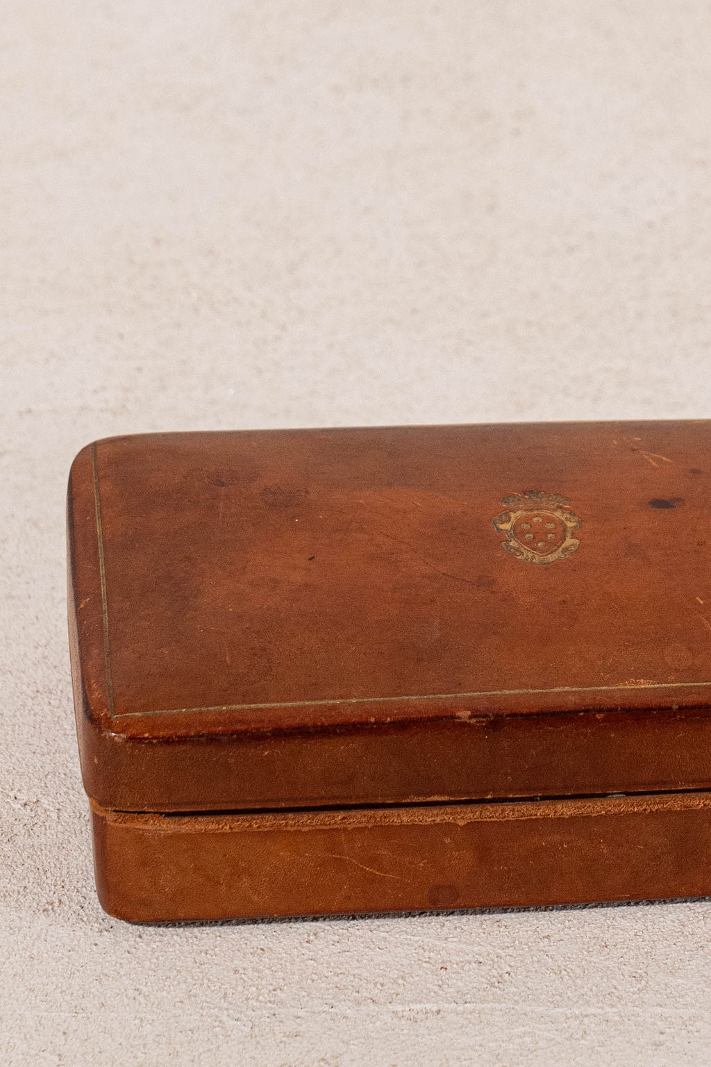 Antique French Leather Box with Gold Embossed Crest