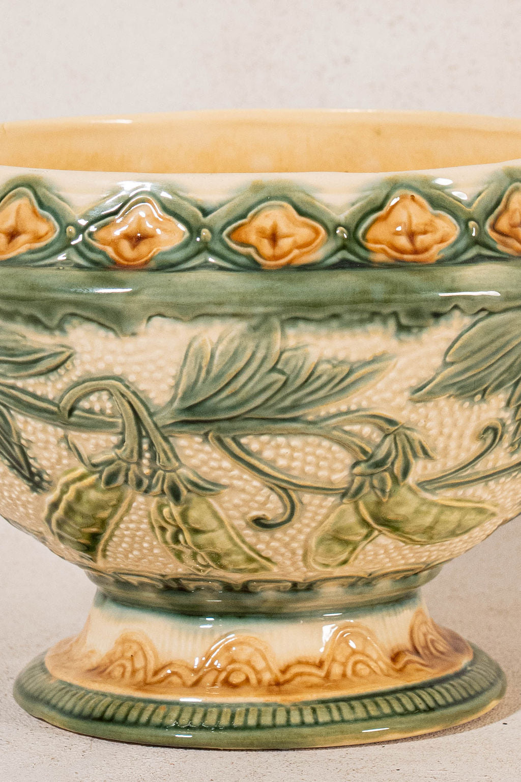 19th Century Belgian Yellow + Green Majolica Compote (c. 1900)