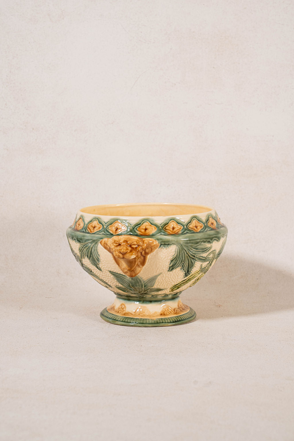 19th Century Belgian Yellow + Green Majolica Compote (c. 1900)