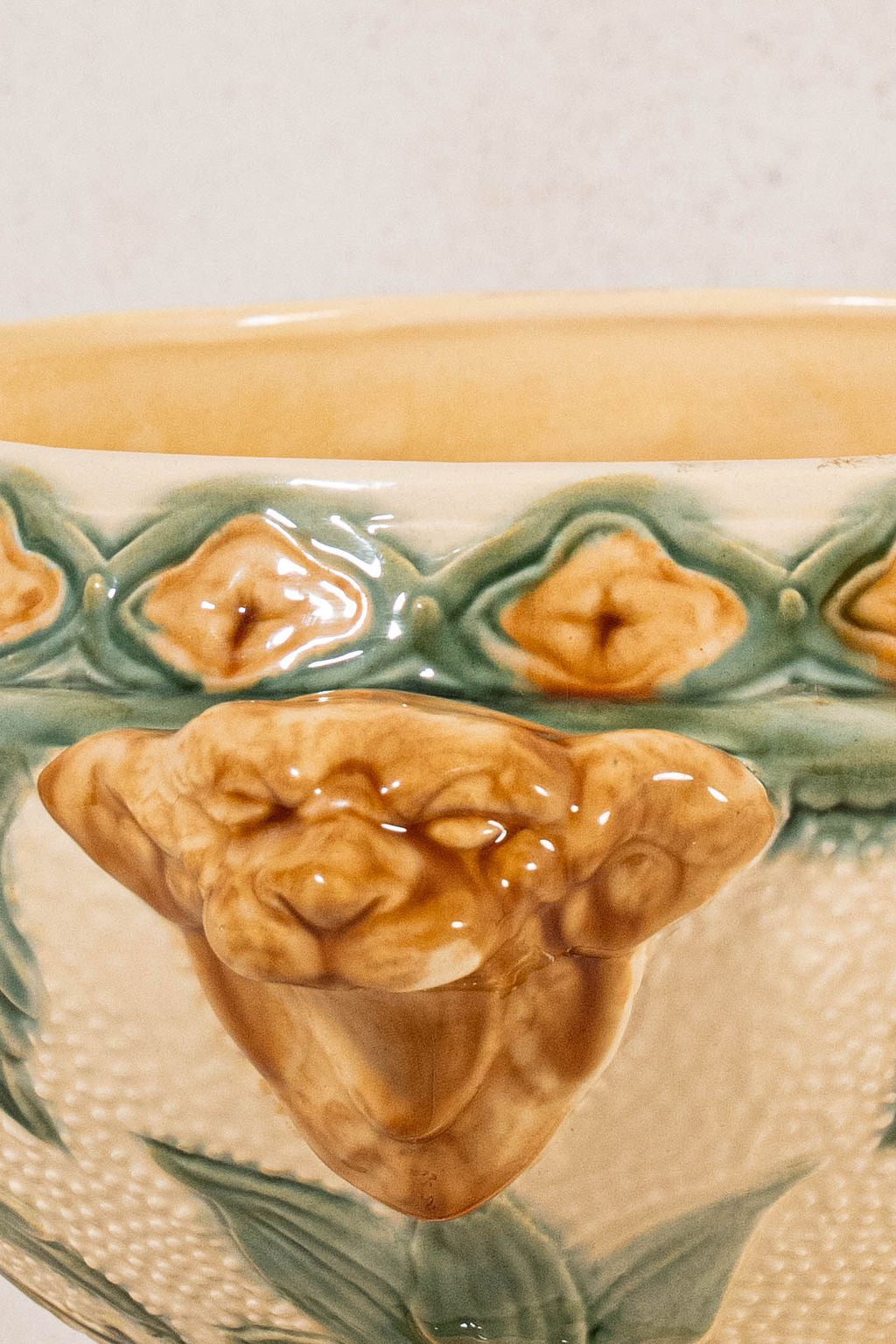 19th Century Belgian Yellow + Green Majolica Compote (c. 1900)