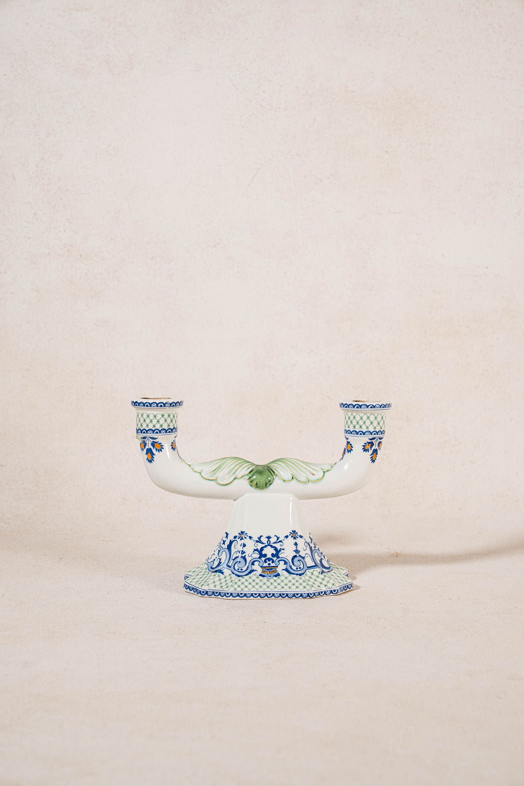 PAIR of 2-Arm French Handpainted Porcelain Candlesticks by Gien