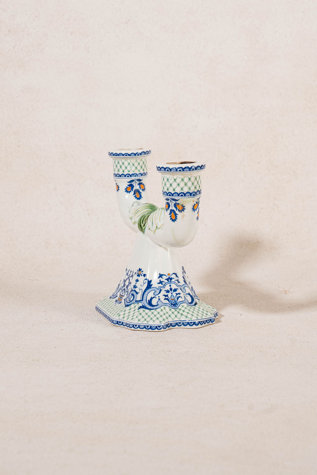 PAIR of 2-Arm French Handpainted Porcelain Candlesticks by Gien
