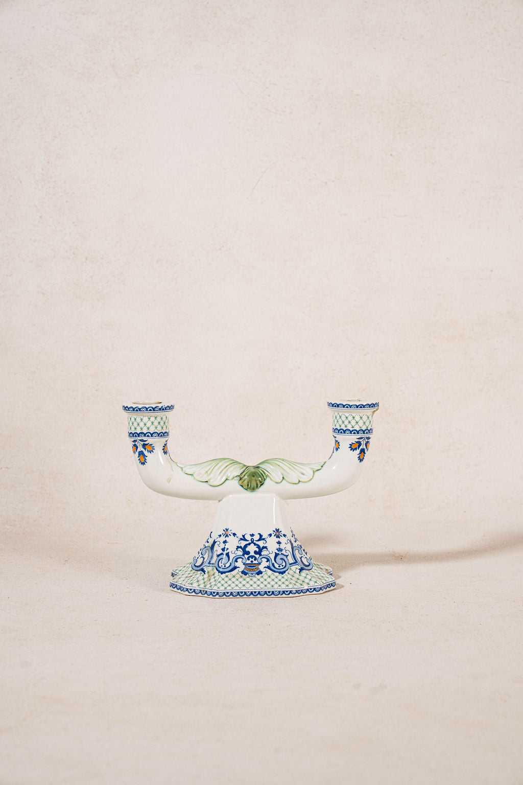 PAIR of 2-Arm French Handpainted Porcelain Candlesticks by Gien