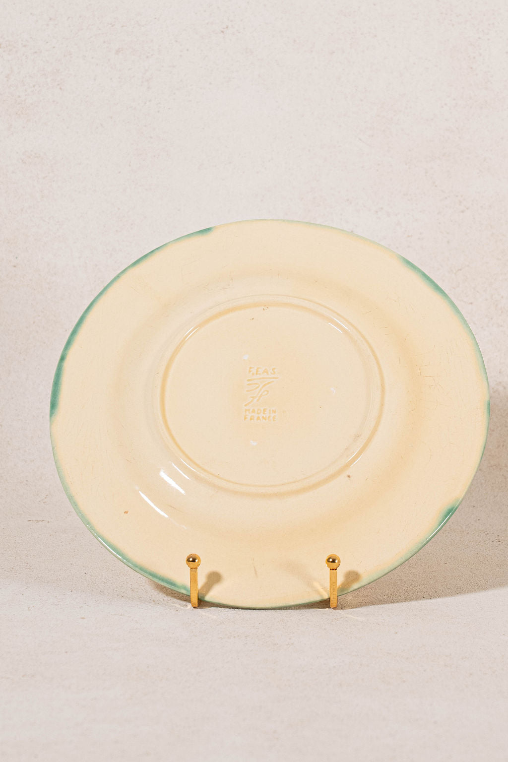 Vintage French Green & Yellow Majolica Plate with Greek Key Boarder