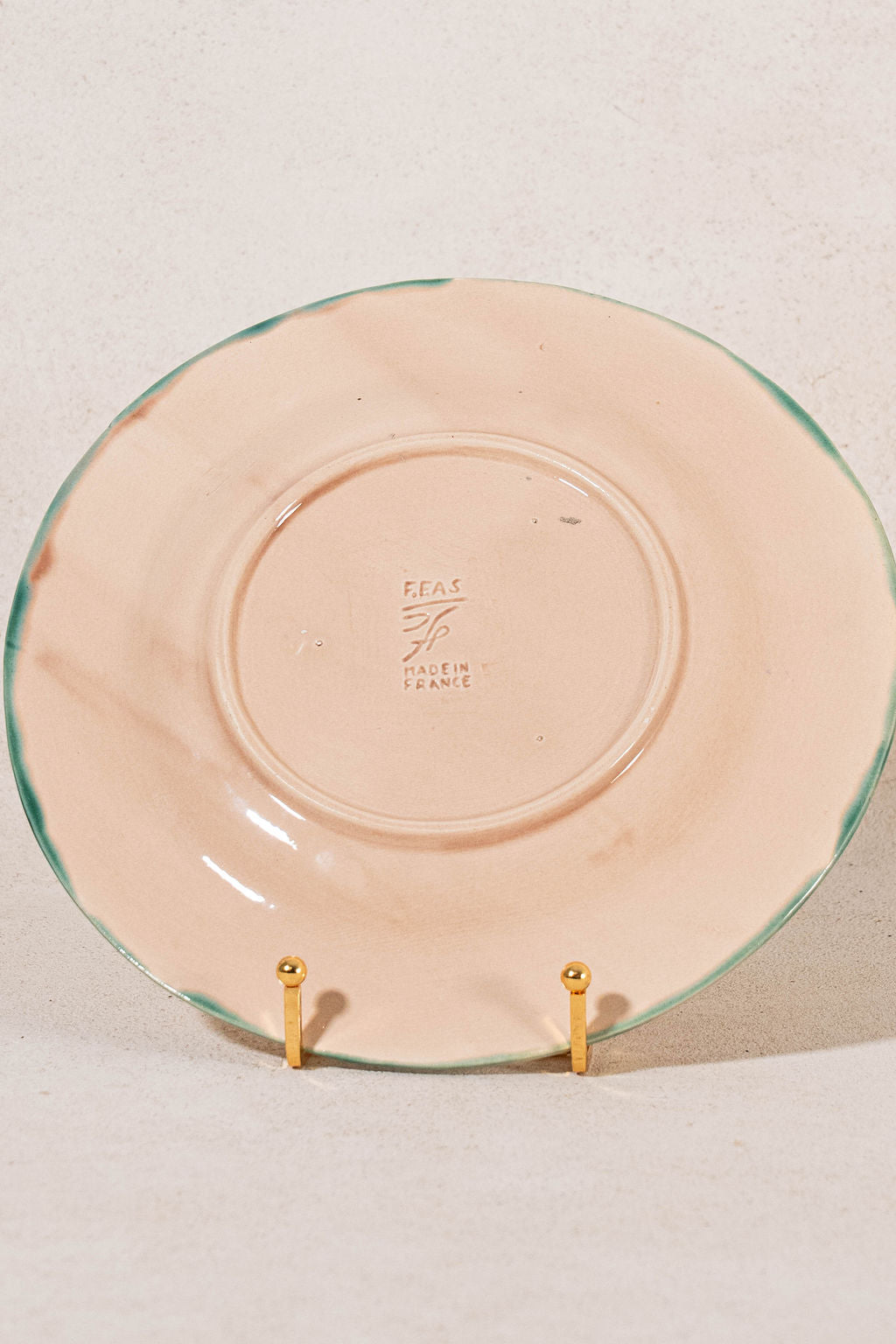 PAIR Vintage French Majolica Plates with Greek Key Border