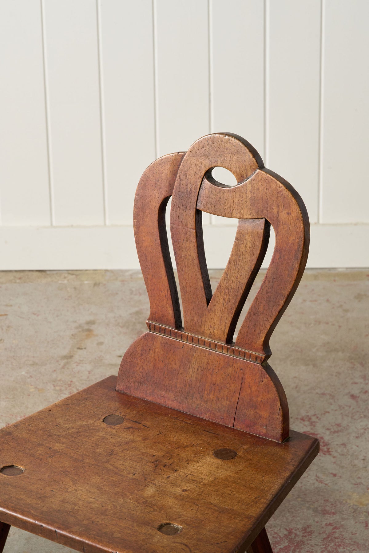 PAIR of Swiss Alpine Folk Art Carved Hall Chairs