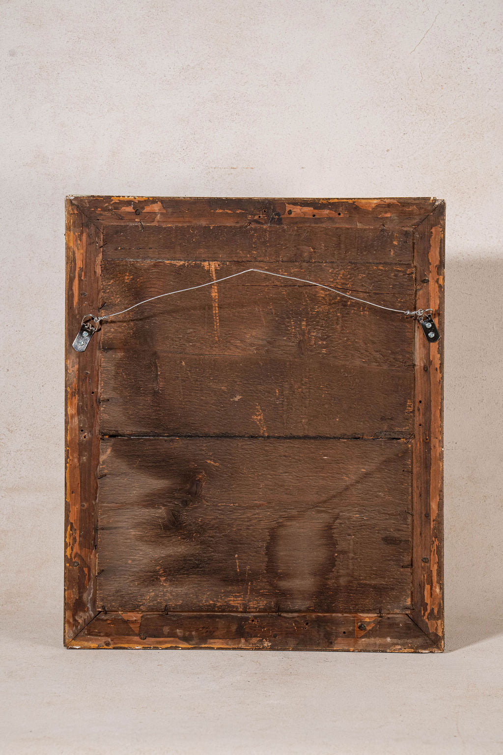 19th Century French Giltwood Mirror with Red Wash + Beaded Inner Detailing