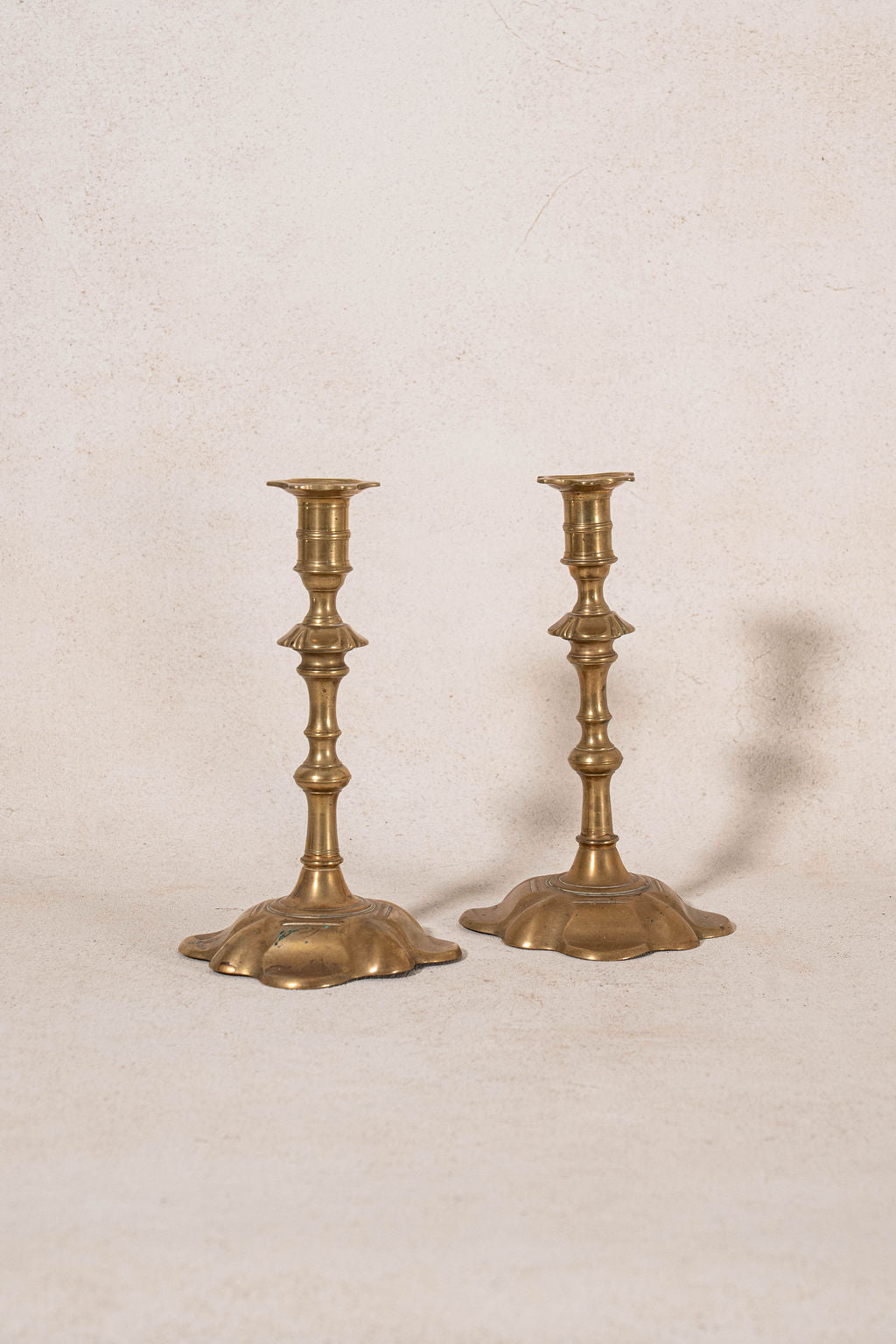 Pair of 19th Century English Scalloped Brass Candlesticks