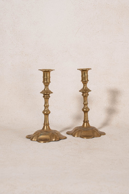 Pair of 19th Century English Scalloped Brass Candlesticks