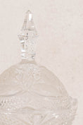 Load image into Gallery viewer, Antique Crystal Lidded Scalloped Candy Jar with Floral Etching
