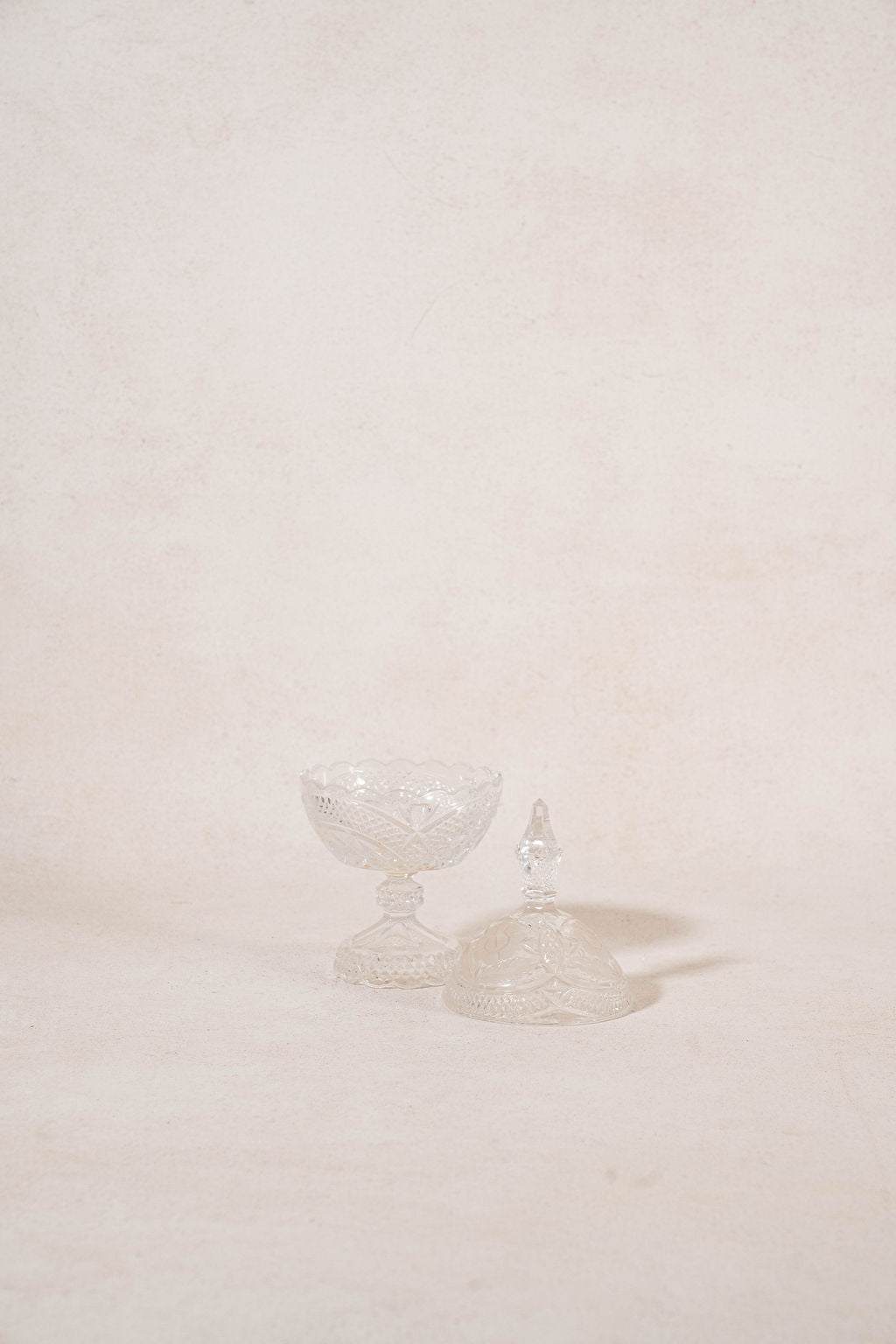 Antique Crystal Lidded Scalloped Candy Jar with Floral Etching