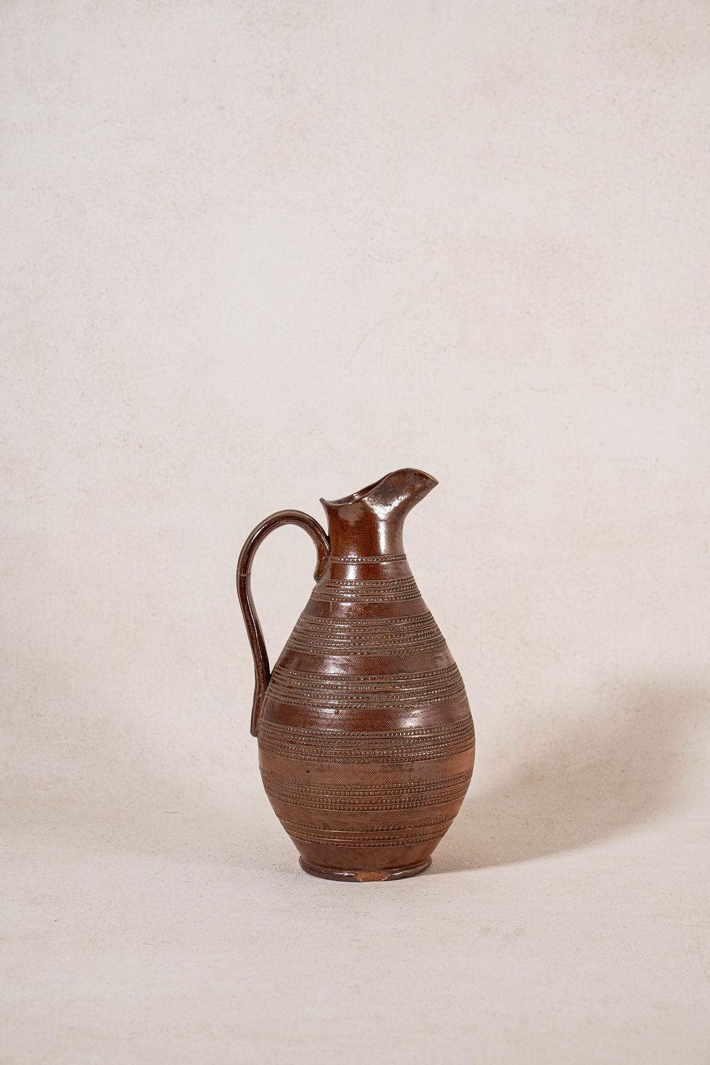 Brown French Dotted Line Stoneware Jug