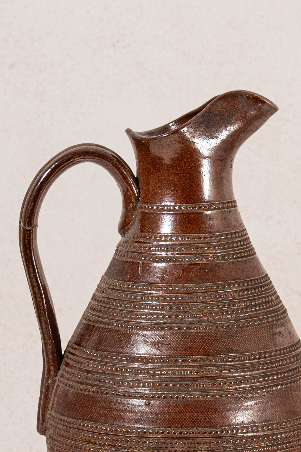 Brown French Dotted Line Stoneware Jug