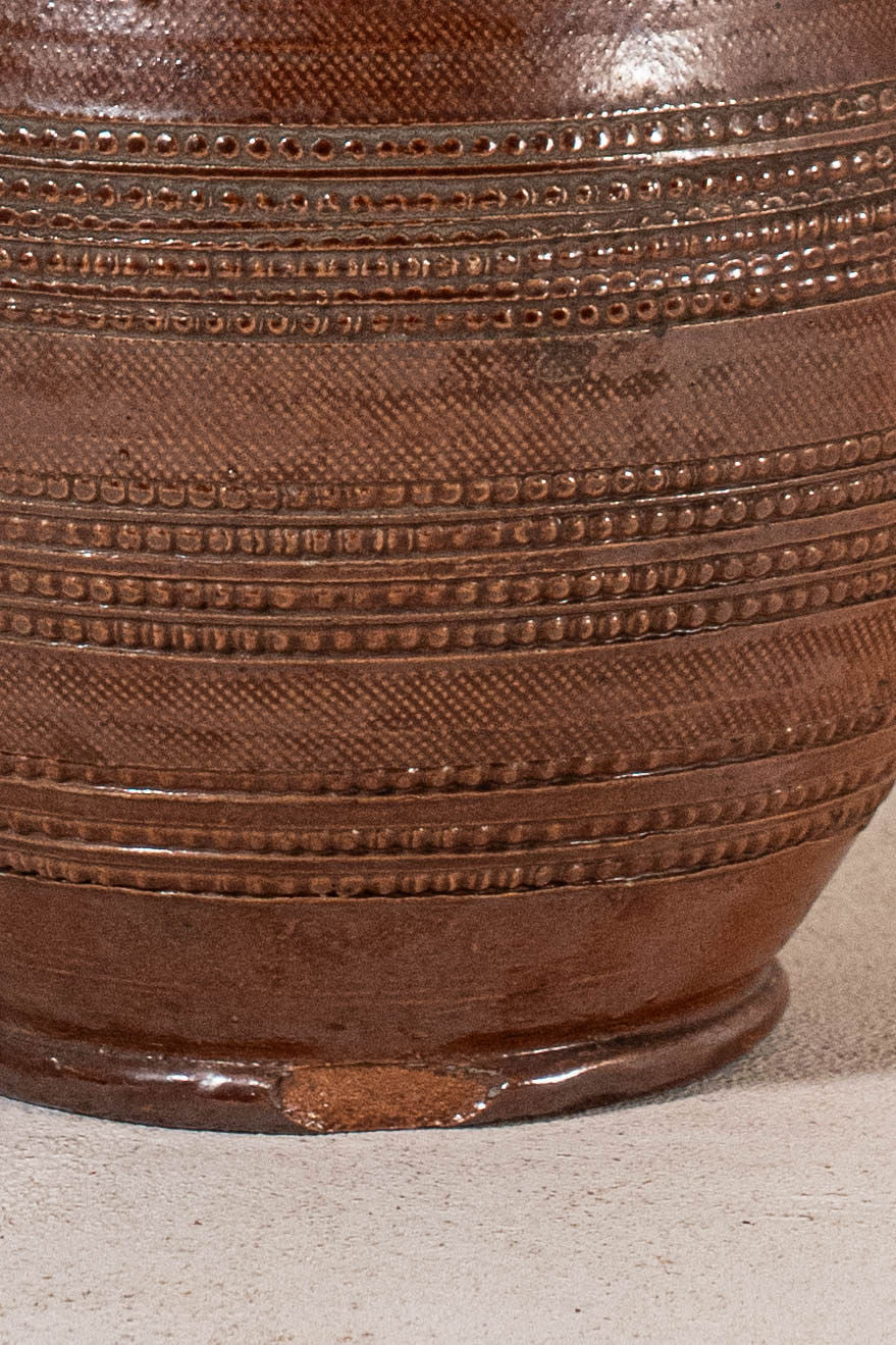 Brown French Dotted Line Stoneware Jug