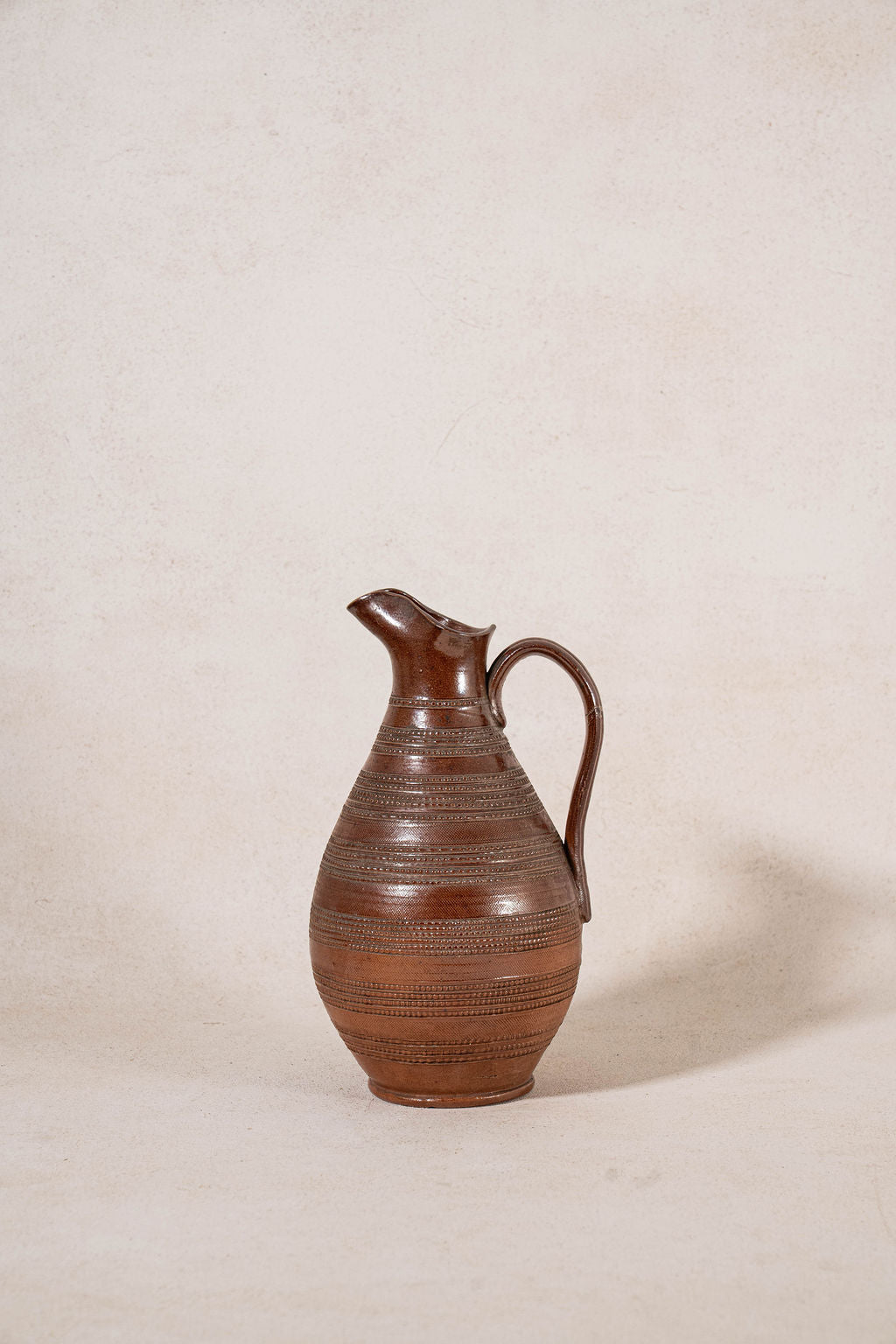 Brown French Dotted Line Stoneware Jug
