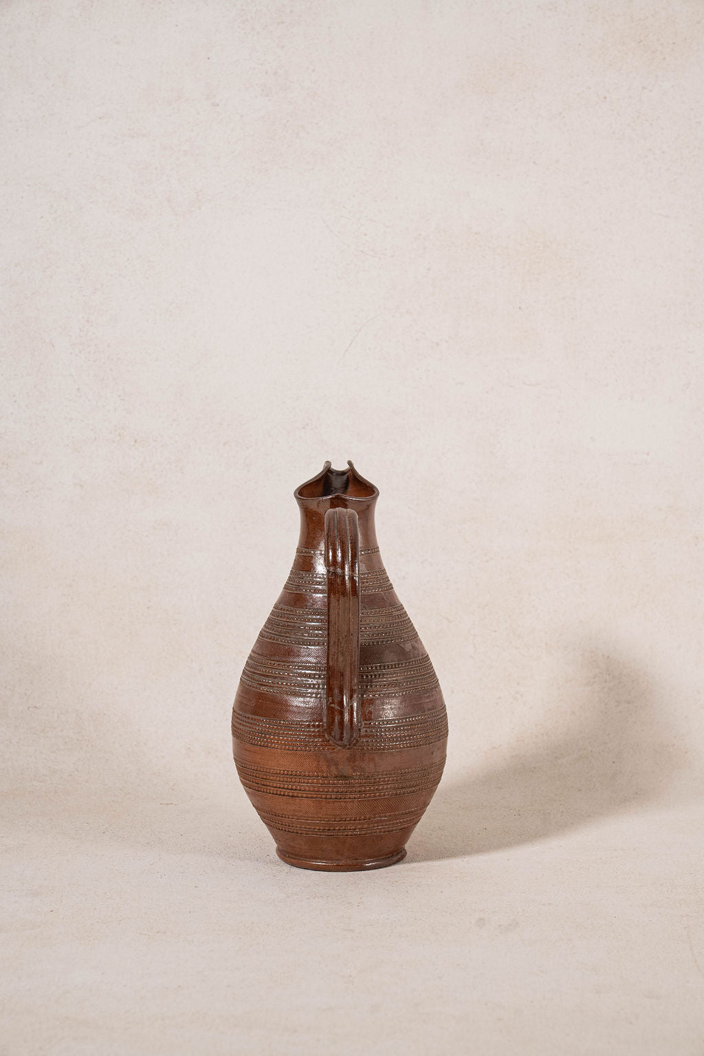 Brown French Dotted Line Stoneware Jug