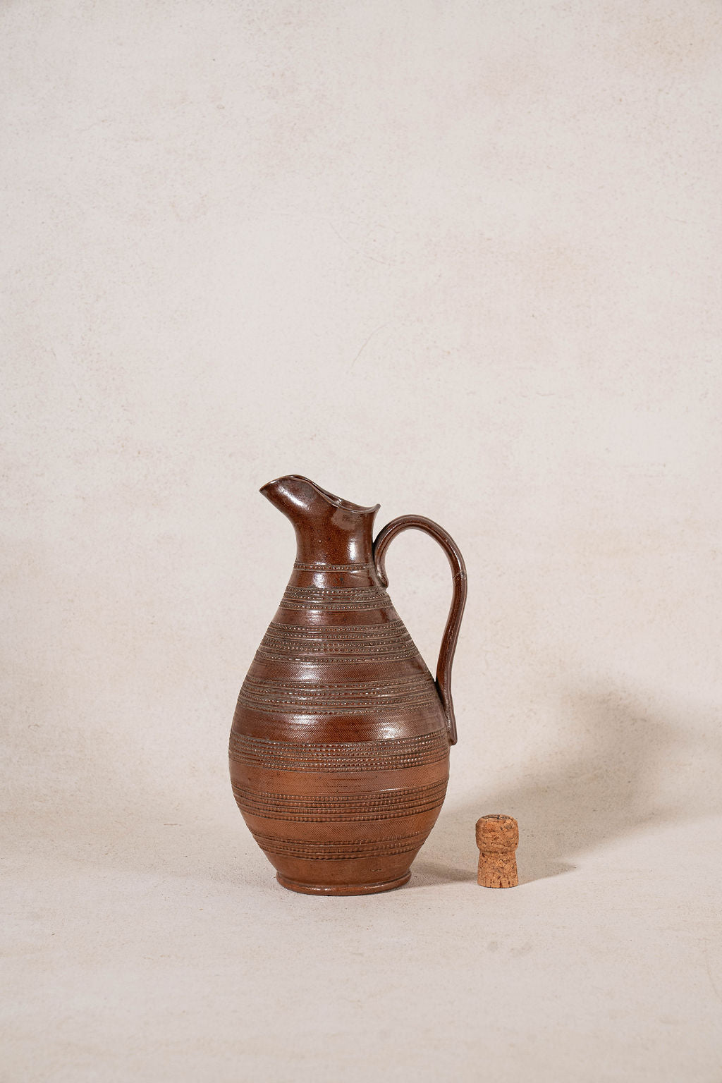 Brown French Dotted Line Stoneware Jug