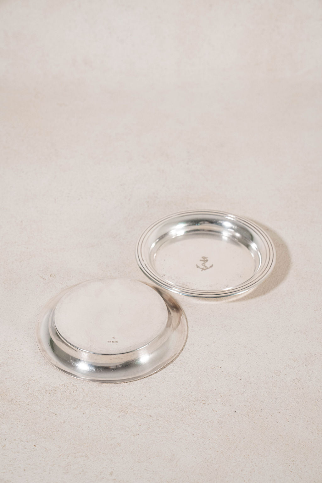 PAIR French Silverplate Wine Coasters with French Navy Anchor | by Christofle (c. 1920)