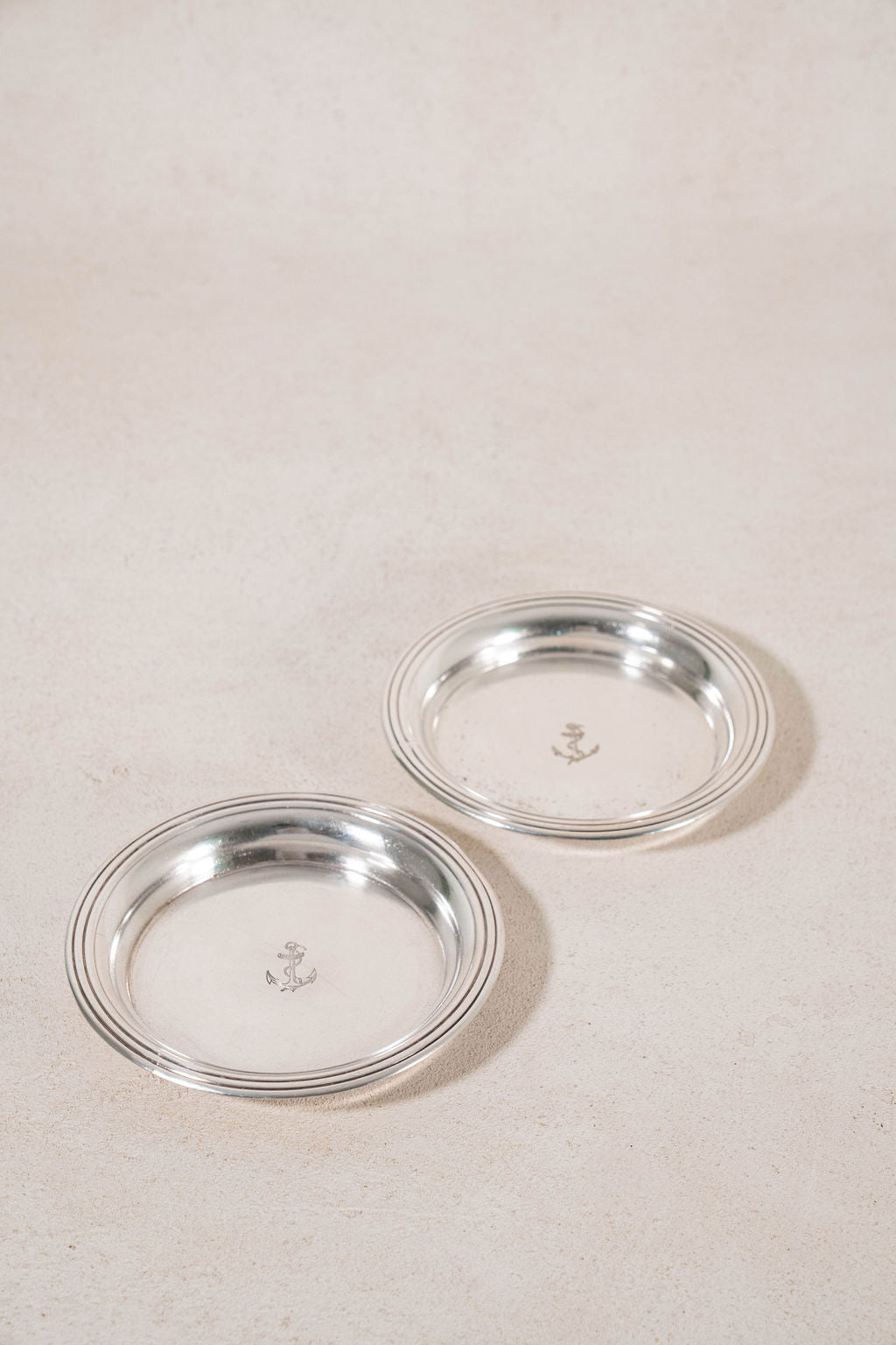 PAIR French Silverplate Wine Coasters with French Navy Anchor | by Christofle (c. 1920)
