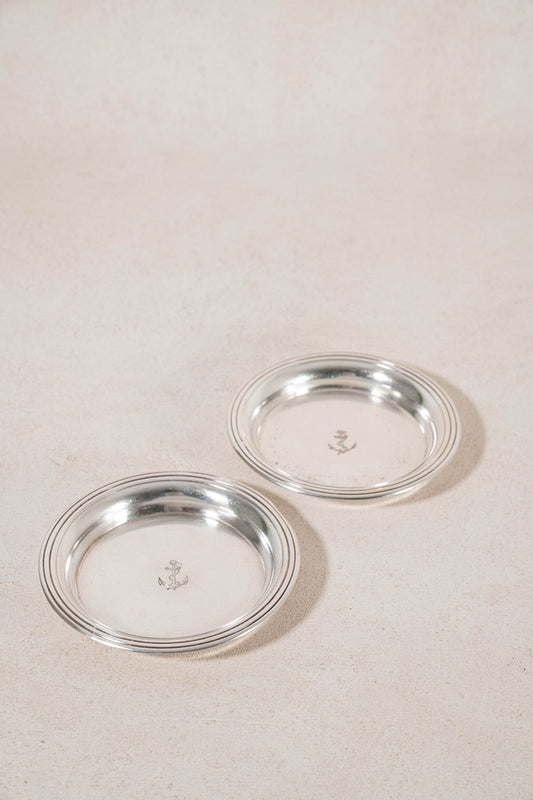 PAIR French Silverplate Wine Coasters with French Navy Anchor | by Christofle (c. 1920)