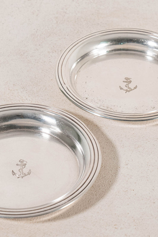 PAIR French Silverplate Wine Coasters with French Navy Anchor | by Christofle (c. 1920)