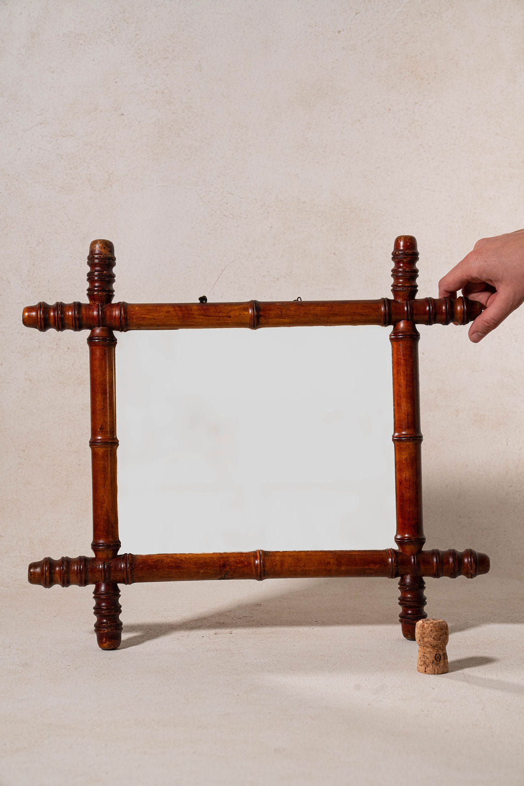 French Faux Bamboo Spindle Tip Mirror