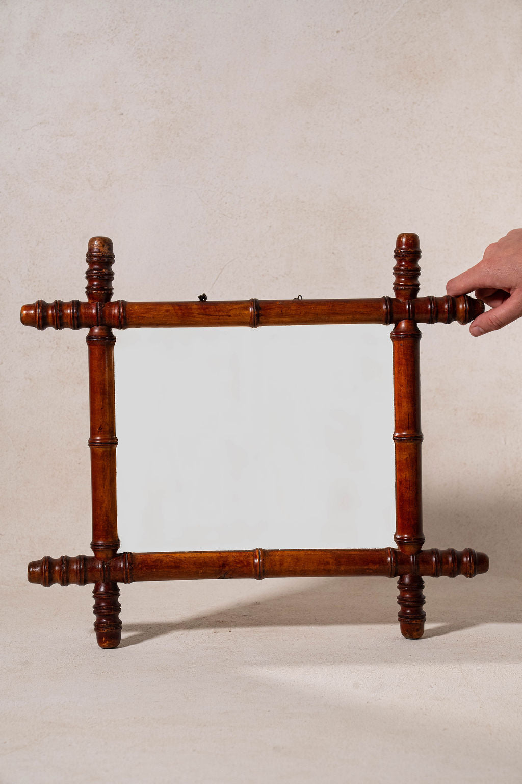 French Faux Bamboo Spindle Tip Mirror