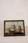 Load image into Gallery viewer, Antique Reverse Glass Ship Painting in Burl Frame
