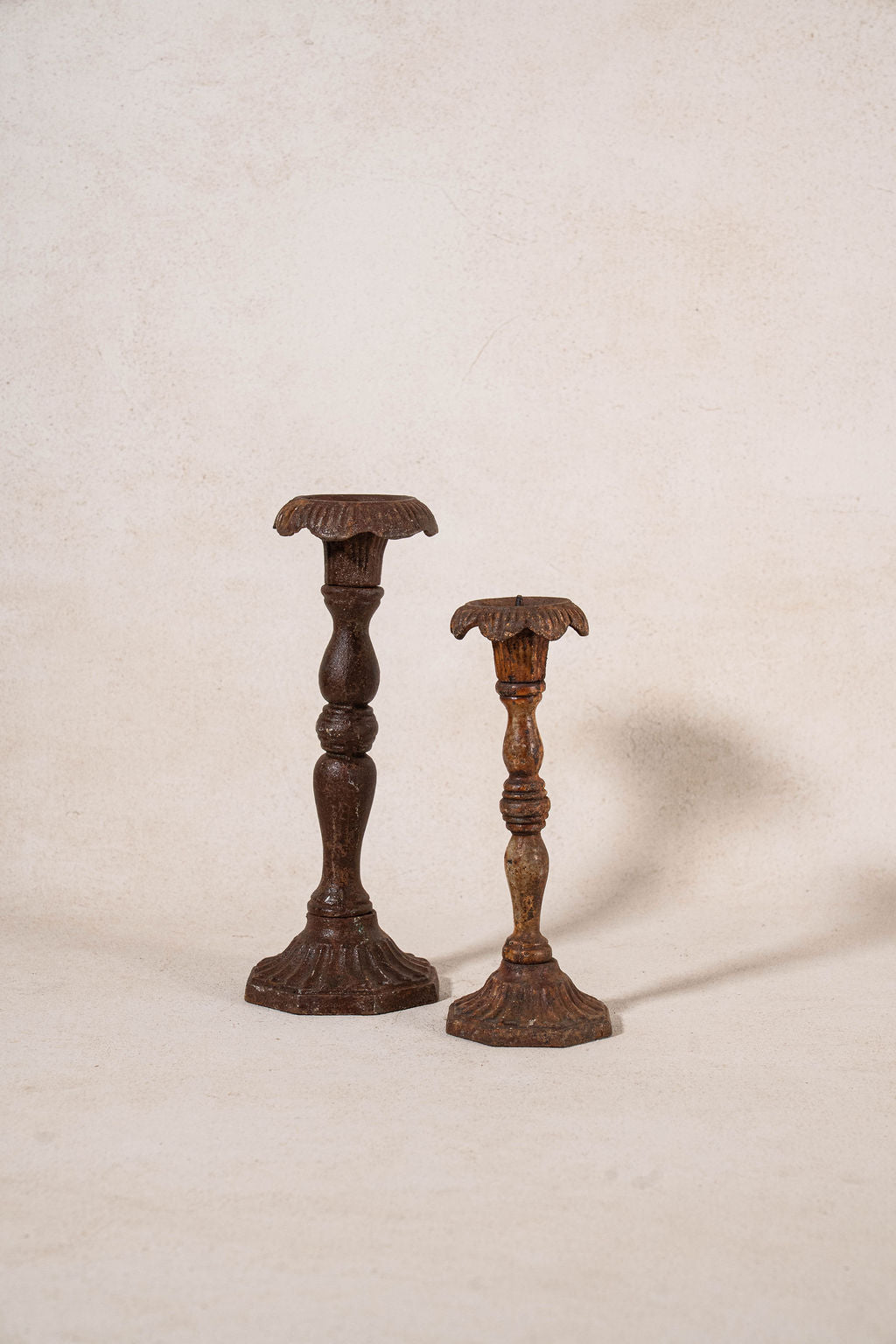 PAIR of Antique Garden Iron Candlesticks