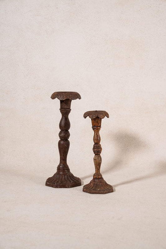 PAIR of Antique Garden Iron Candlesticks