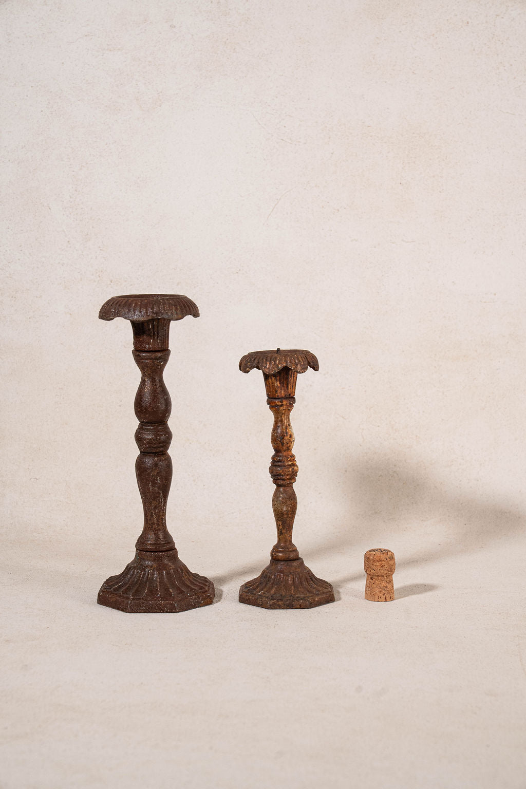 PAIR of Antique Garden Iron Candlesticks
