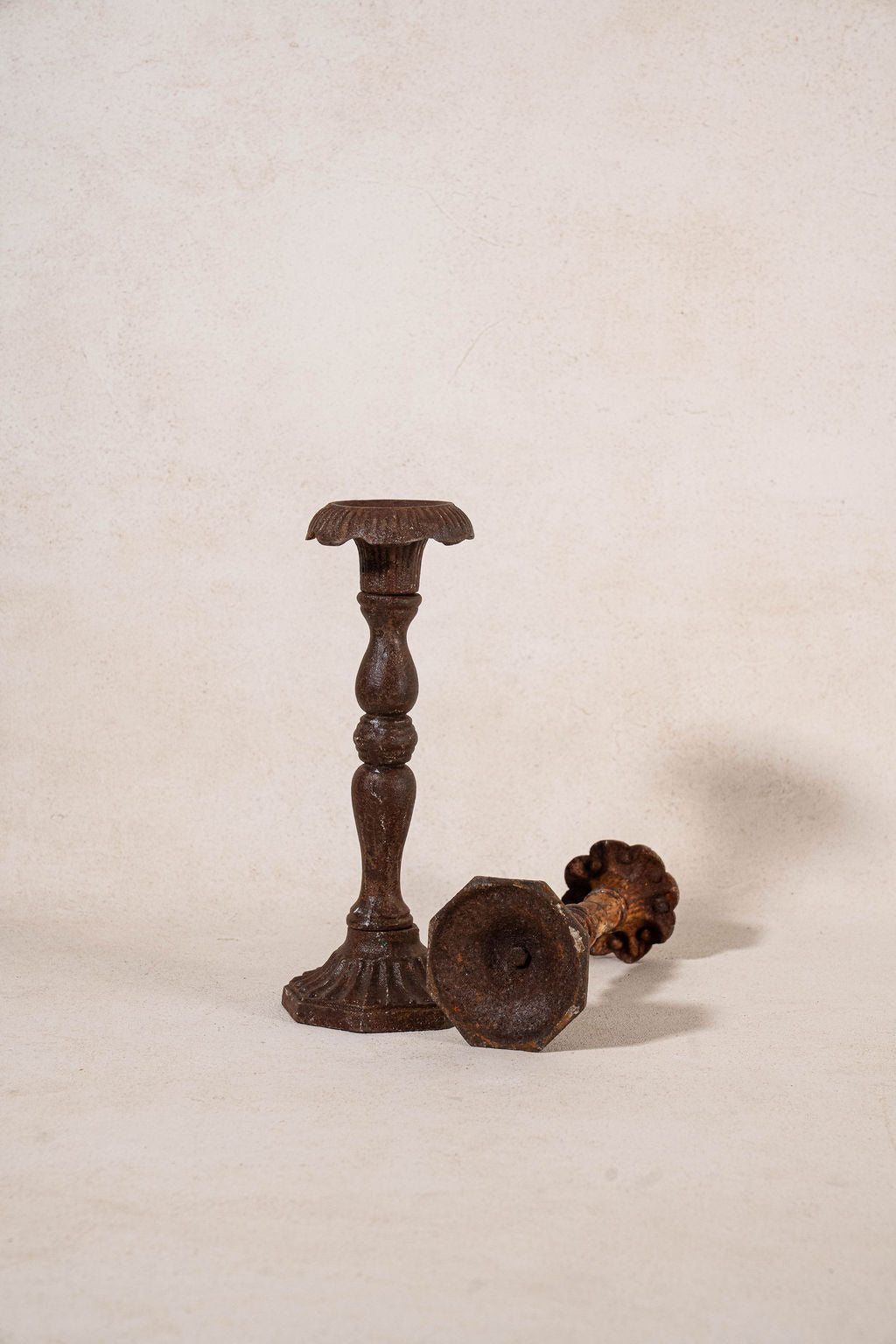 PAIR of Antique Garden Iron Candlesticks