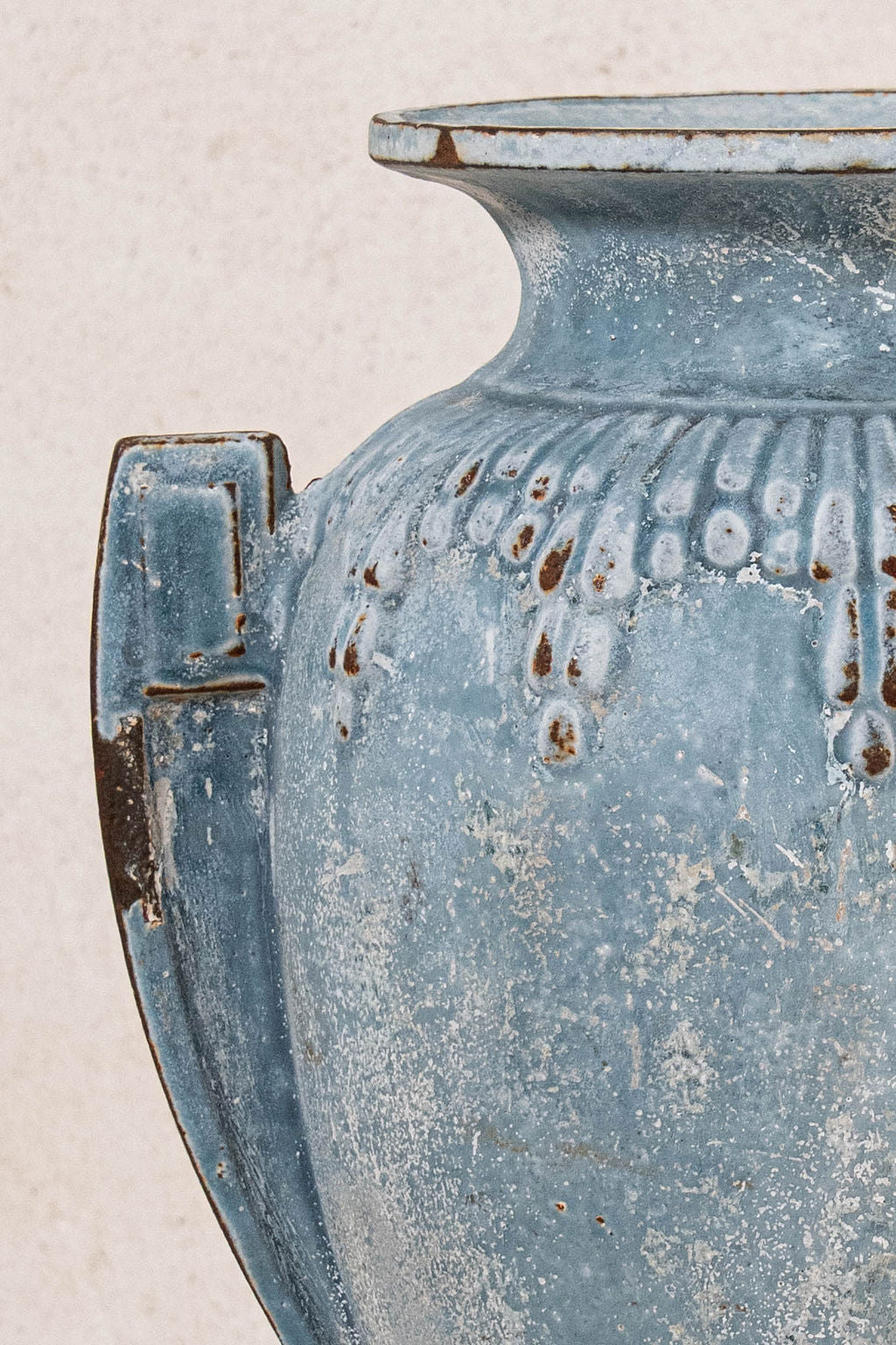 Antique Blue Patinated Cast Iron Urn