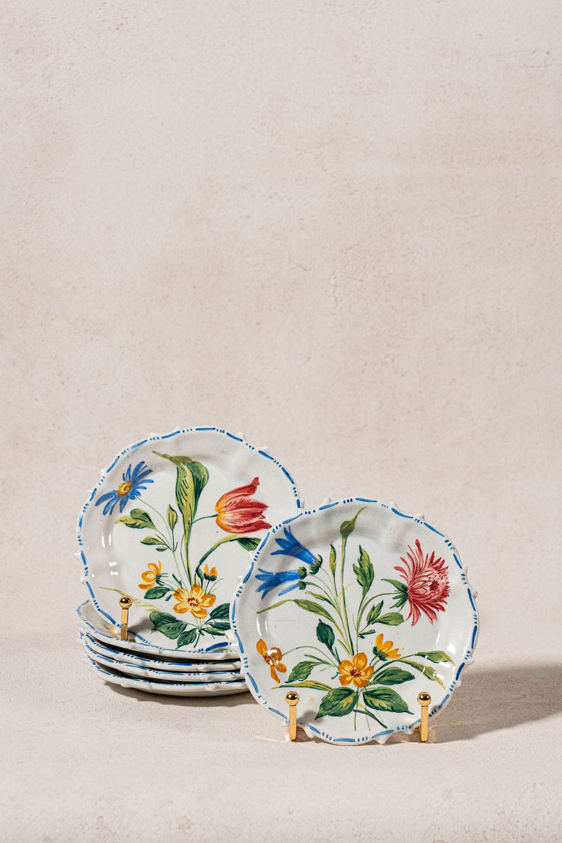 SET of 6 Hand Painted Floral Italian Plates