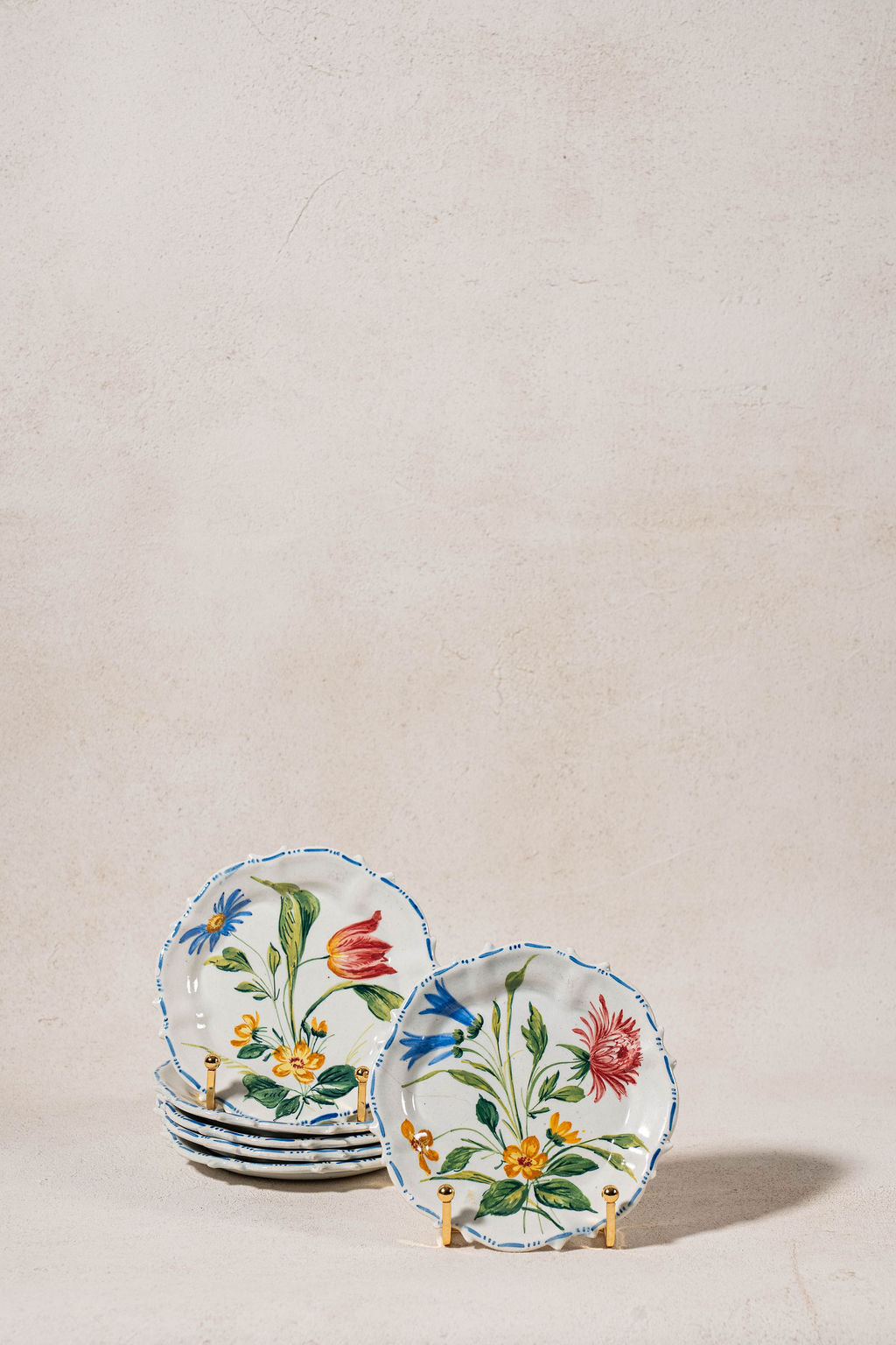 SET of 6 Hand Painted Floral Italian Plates
