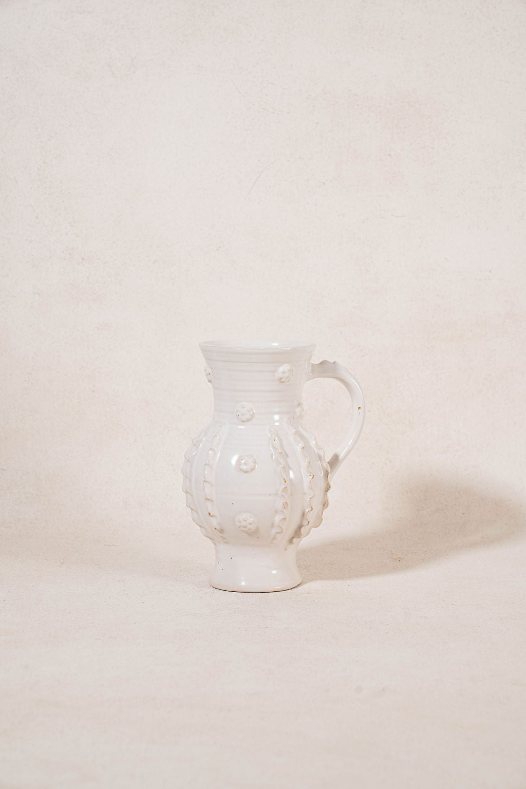 Vintage French Cream Glazed Jug with Ruffled Sides by Émile Tessier