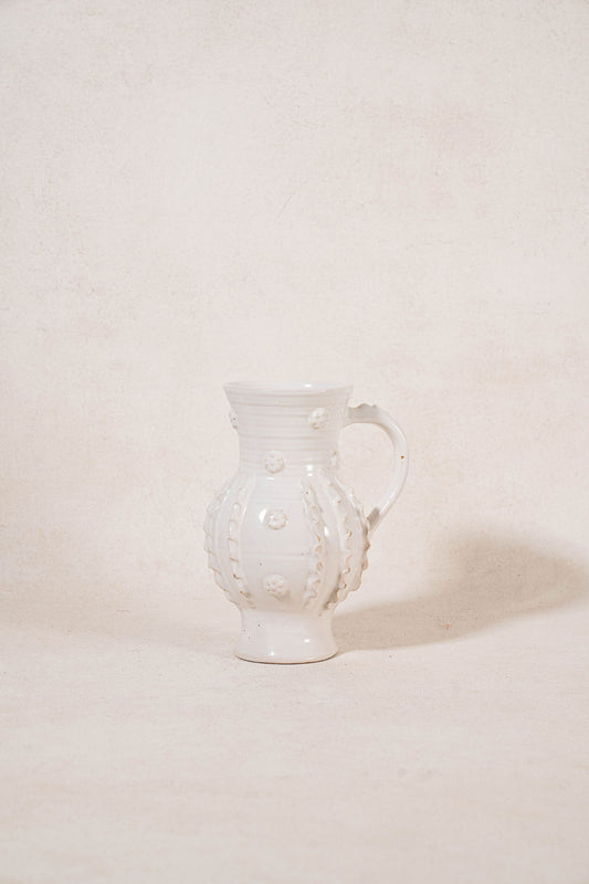 Vintage French Cream Glazed Jug with Ruffled Sides by Émile Tessier