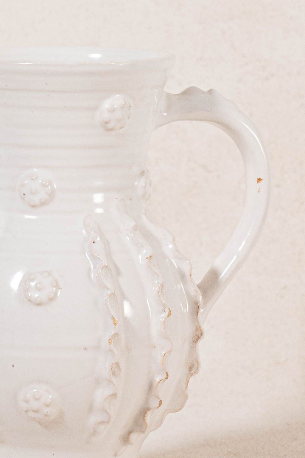 Vintage French Cream Glazed Jug with Ruffled Sides by Émile Tessier