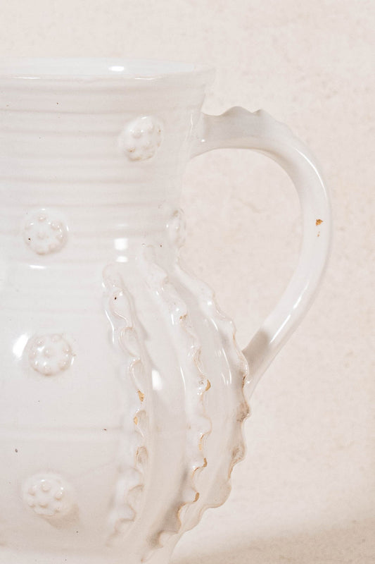 Vintage French Cream Glazed Jug with Ruffled Sides by Émile Tessier