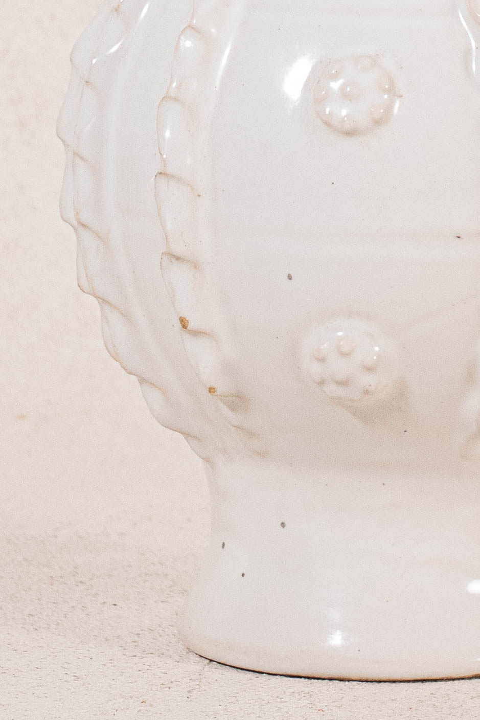 Vintage French Cream Glazed Jug with Ruffled Sides by Émile Tessier