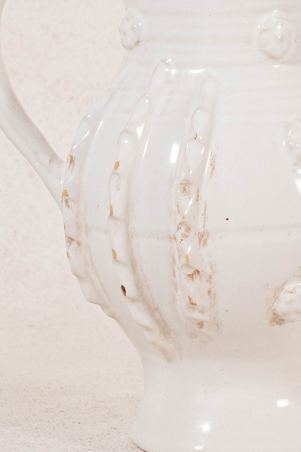 Vintage French Cream Glazed Jug with Ruffled Sides by Émile Tessier