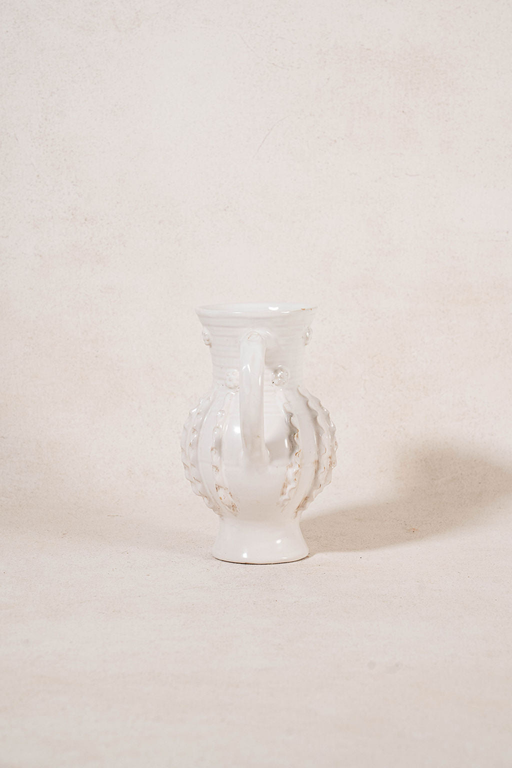 Vintage French Cream Glazed Jug with Ruffled Sides by Émile Tessier
