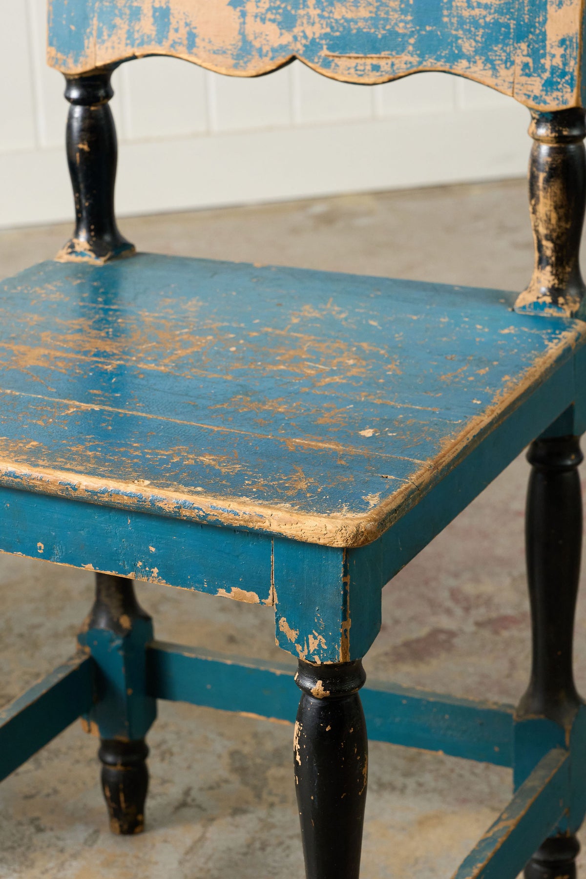 PAIR of 19th Century Scandinavian Scallop Backed Chairs with Original Blue Paint