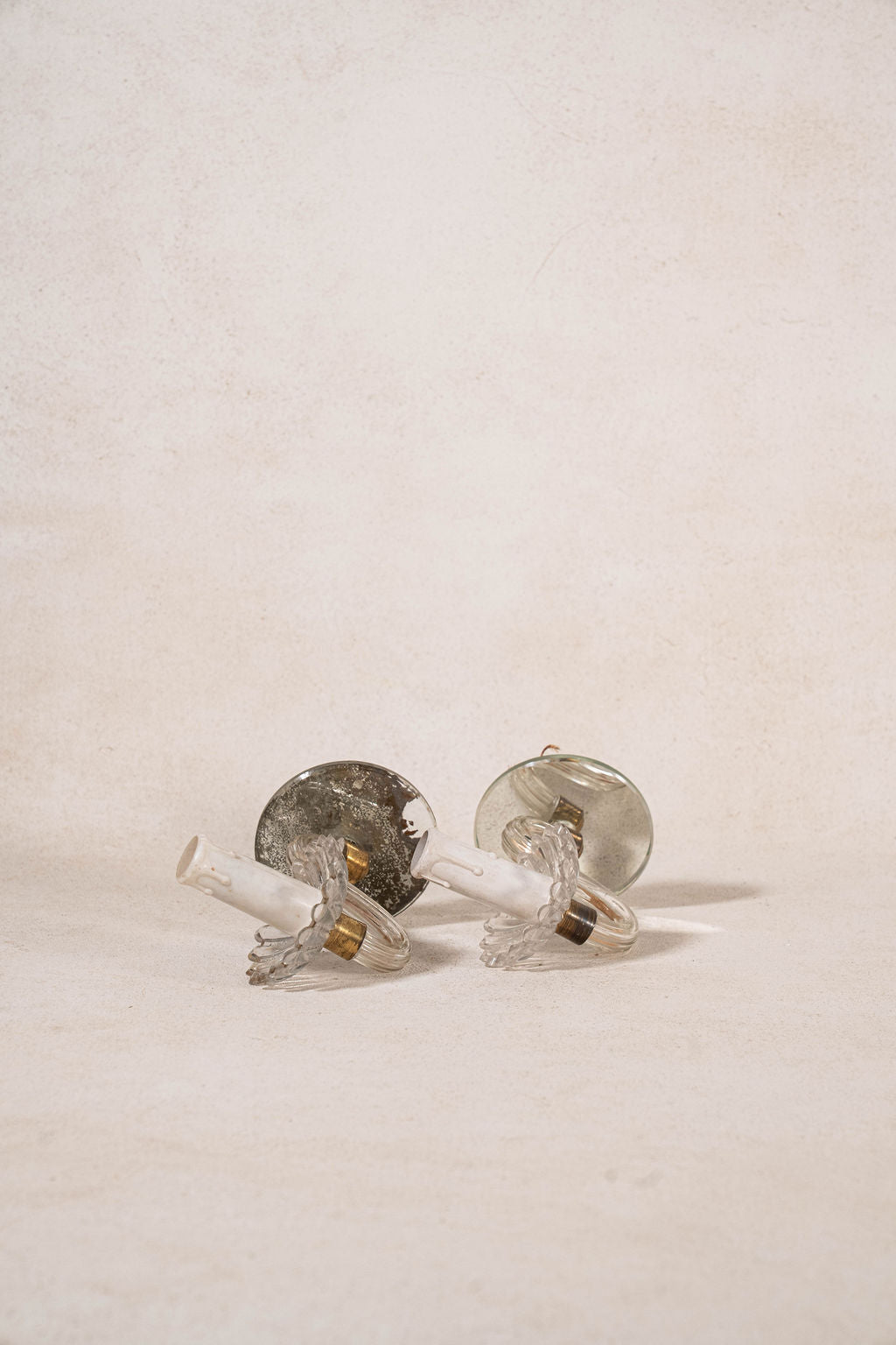 PAIR of Murano Glass Single Arm Sconces with Mirror Back Plate