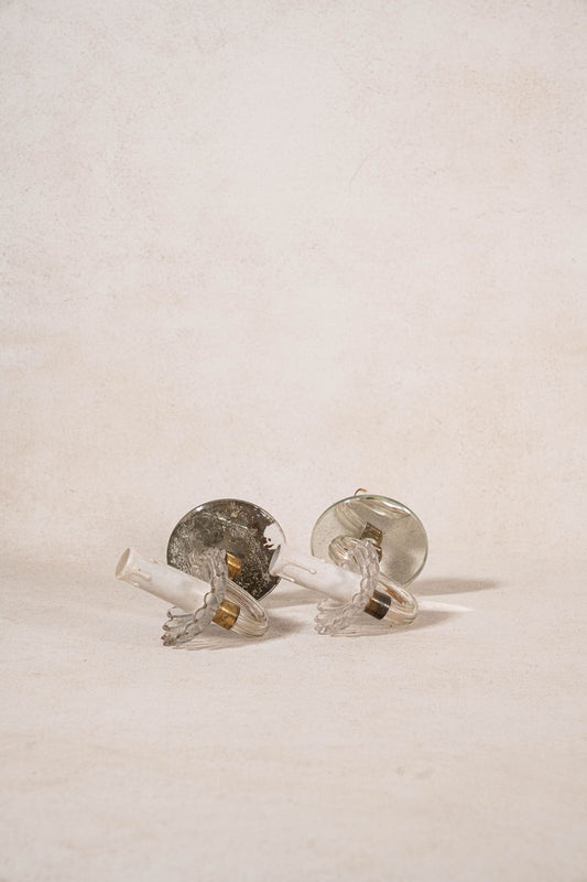PAIR of Murano Glass Single Arm Sconces with Mirror Back Plate