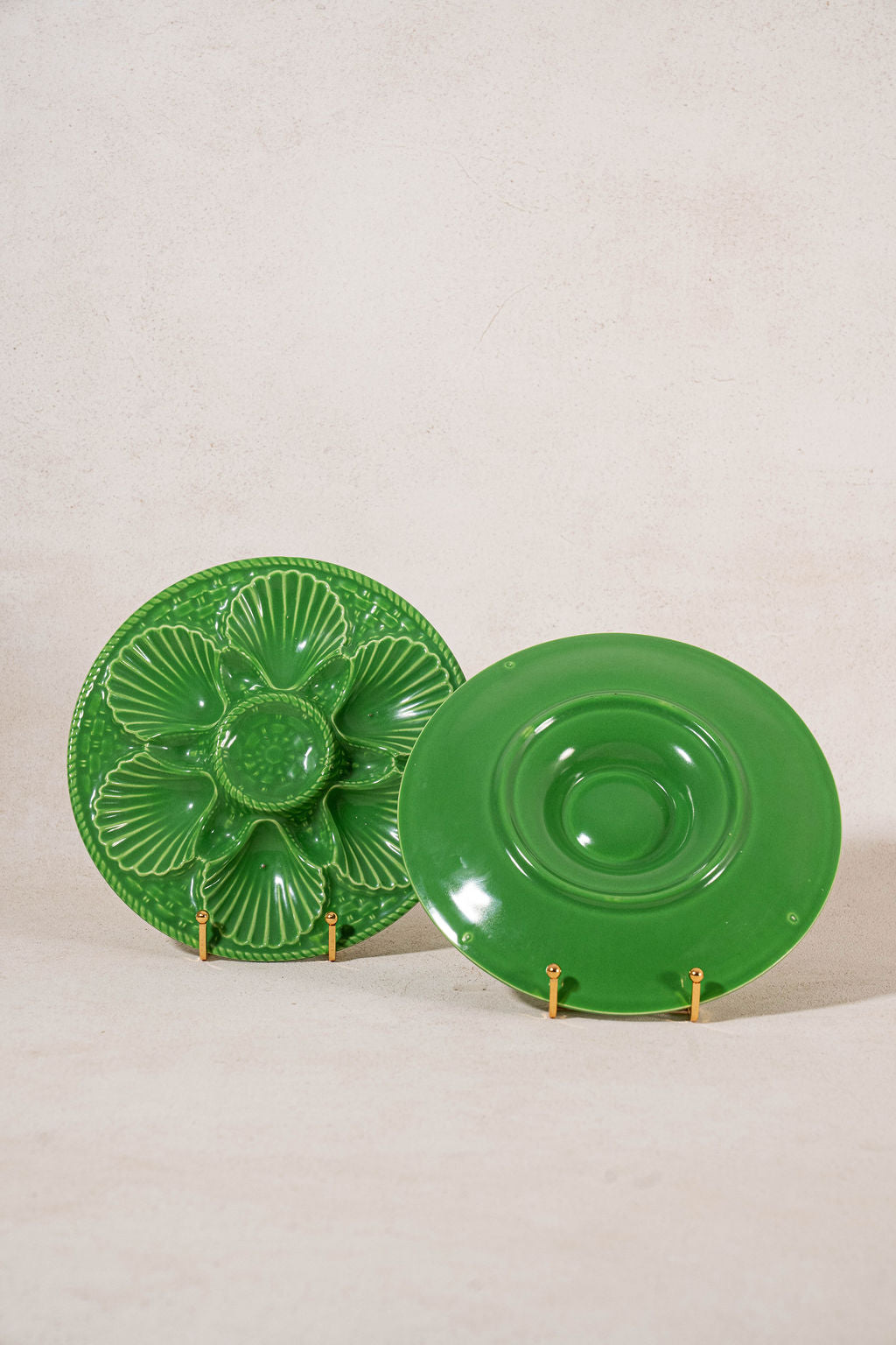 PAIR of French Vintage Kelly Green Oyster Plates