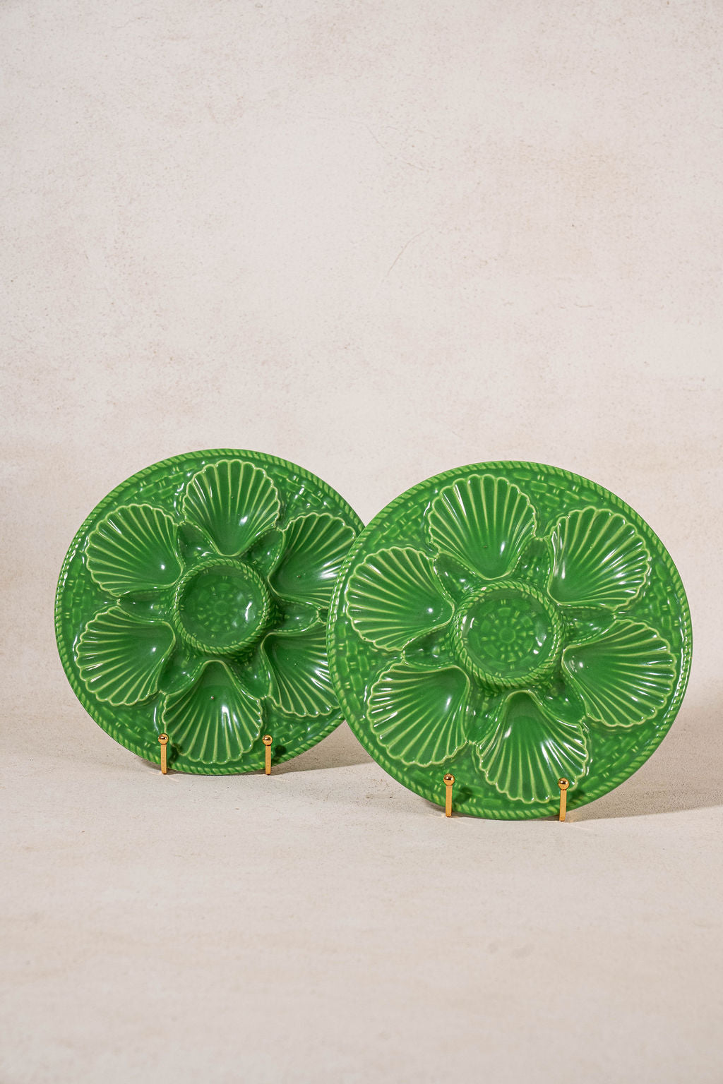 PAIR of French Vintage Kelly Green Oyster Plates