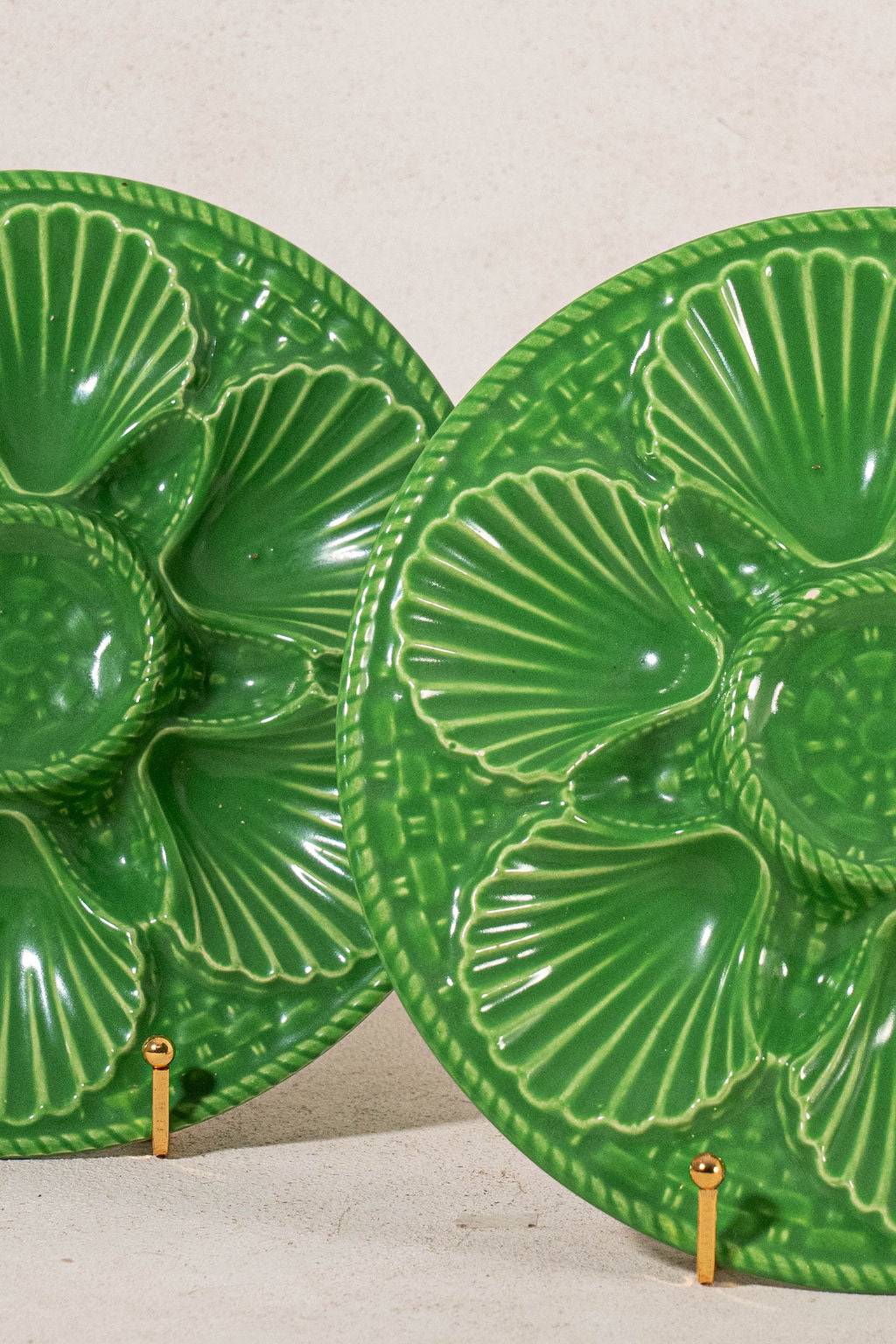 PAIR of French Vintage Kelly Green Oyster Plates