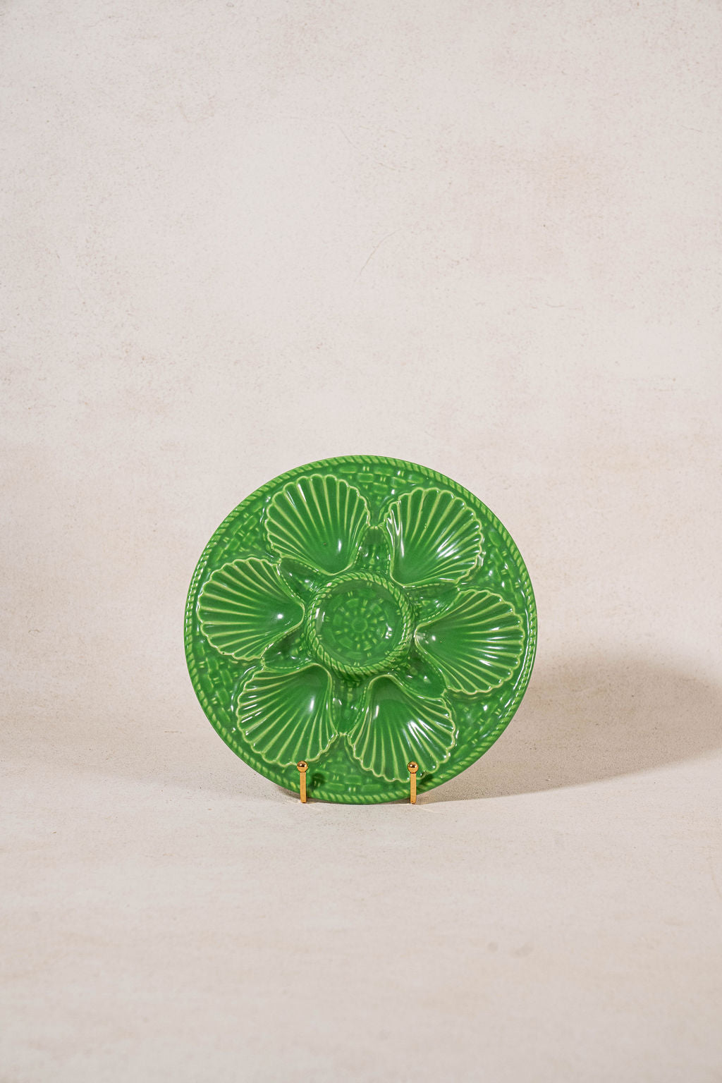 PAIR of French Vintage Kelly Green Oyster Plates